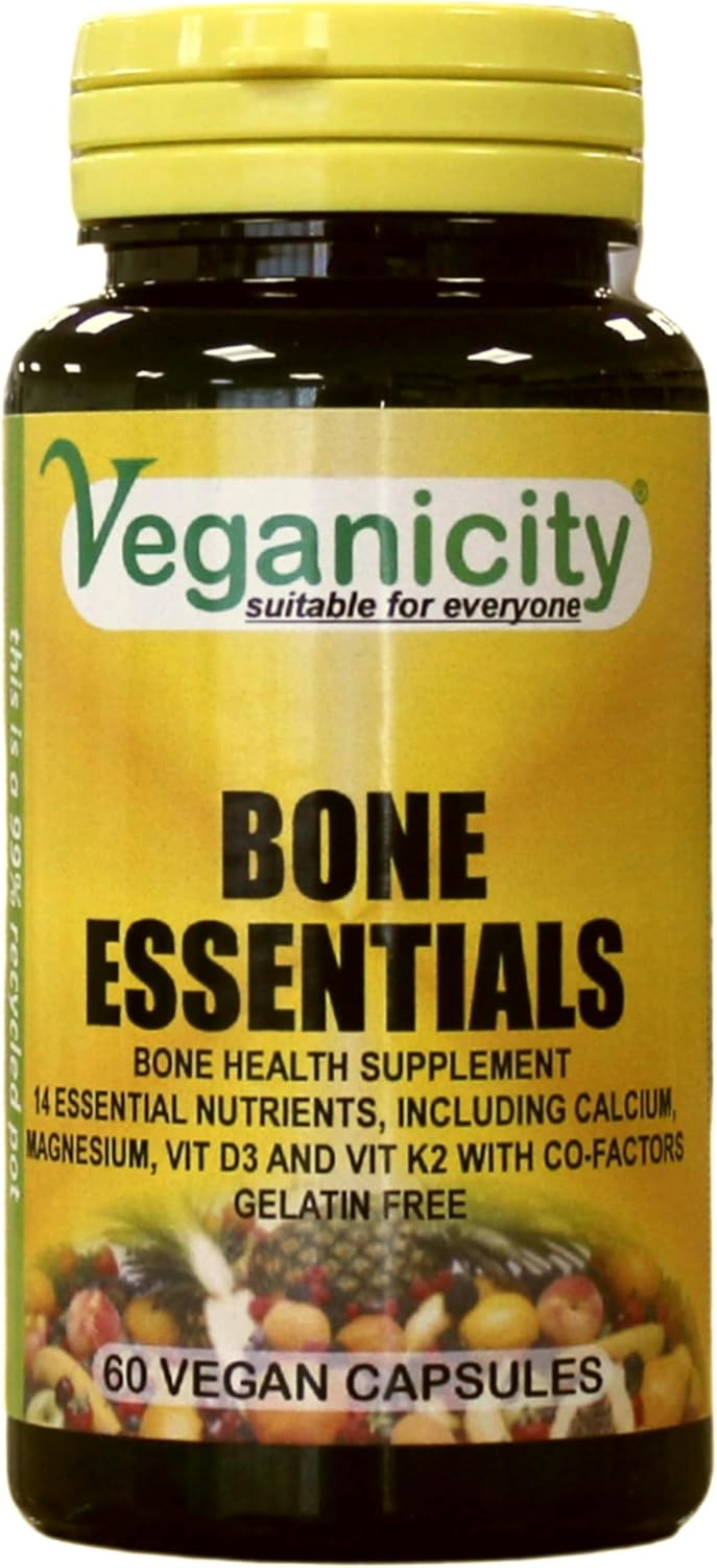 Veganicity Bone Essentials : Bone Support Supplement : 60 Capsules, in a Planet-Friendly 99% Recycled Pot