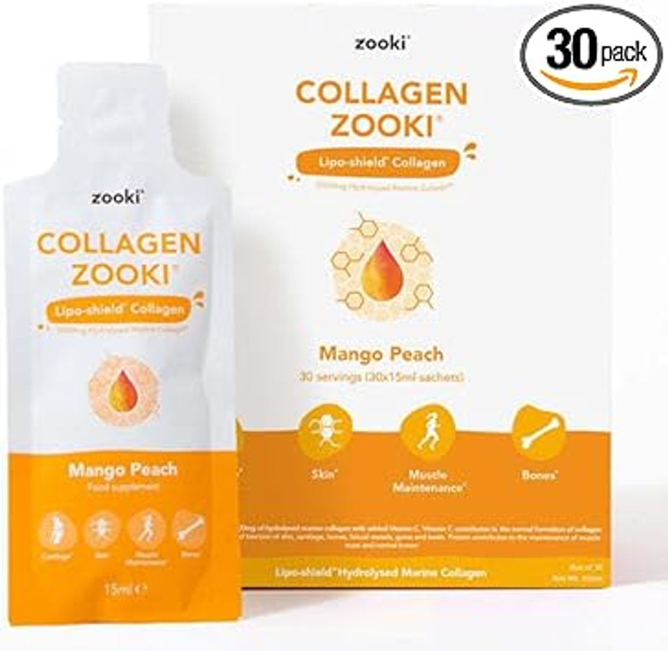 Zooki Marine Collagen Liquid Sachets 5,000mg  Great Taste, Sugar Free  High Strength Marine Collagen Supplements for Women & Men  Skin, Joints & Hair (Mango Peach Flavour, 30 Servings) Zooki Marine Collagen Liquid Sachets 5,000mg  Great Taste, Sugar Free  High Strength Marine Collagen Supplements for Women & Men  Skin, Joints & Hair (Mango Peach Flavour, 30 Servings)