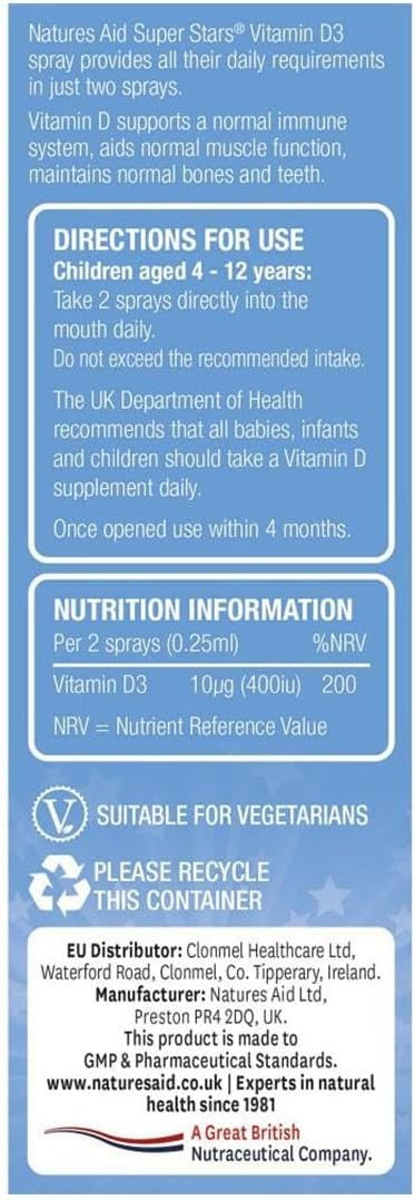Natures Aid Super Stars Multivitamin & Minerals - Immune Support, Growth & Development - Natural Fruit Flavour Multi-vitamins for Kids Aged 4-12 Years - Vegan Non-GMO Gluten-Free - 60 Chewable Tablets