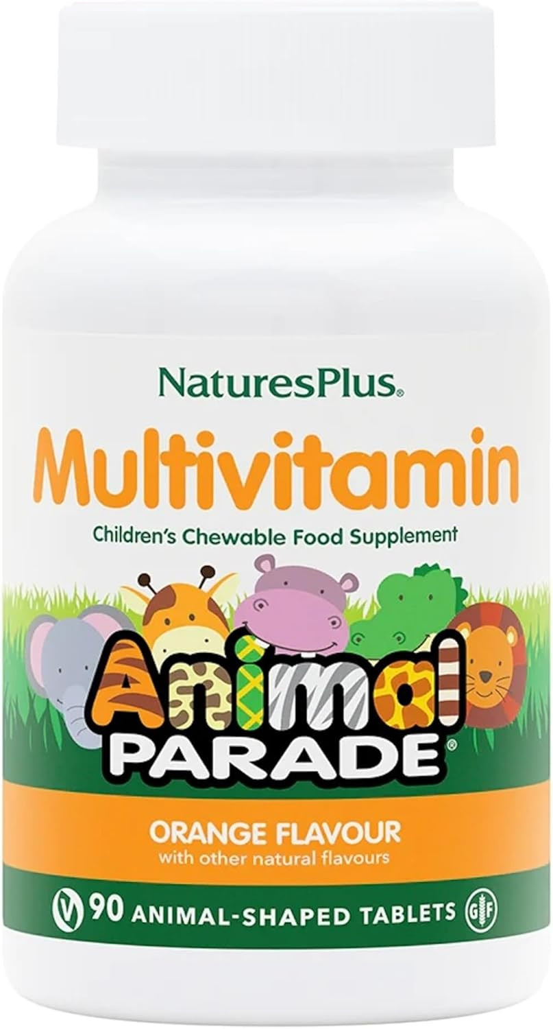 NaturesPlus Animal Parade Childrens Multivitamin Assorted Flavours - Plant Based, Vegan Chewable Multivitamin for Kids - Gluten Free - 90 Animal Shaped Chewable Tablets