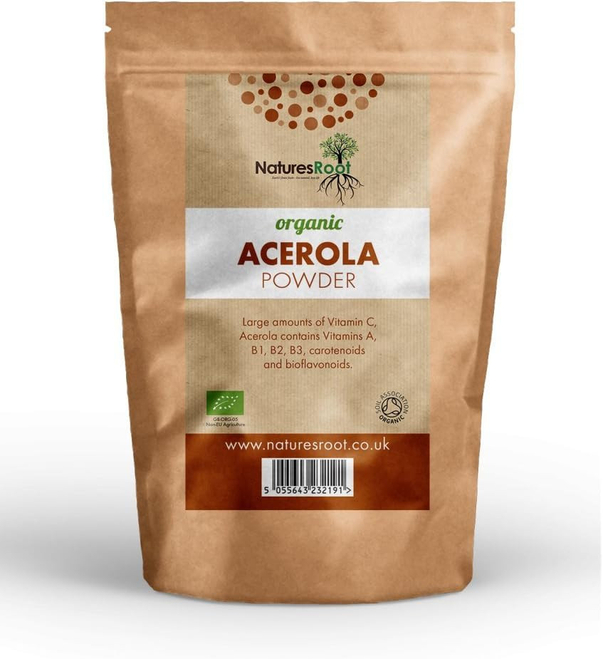 Natures Root Organic Raw Acerola Powder 250g - Vitamin C | Cherry Extract | Freeze Dried | GMO Free