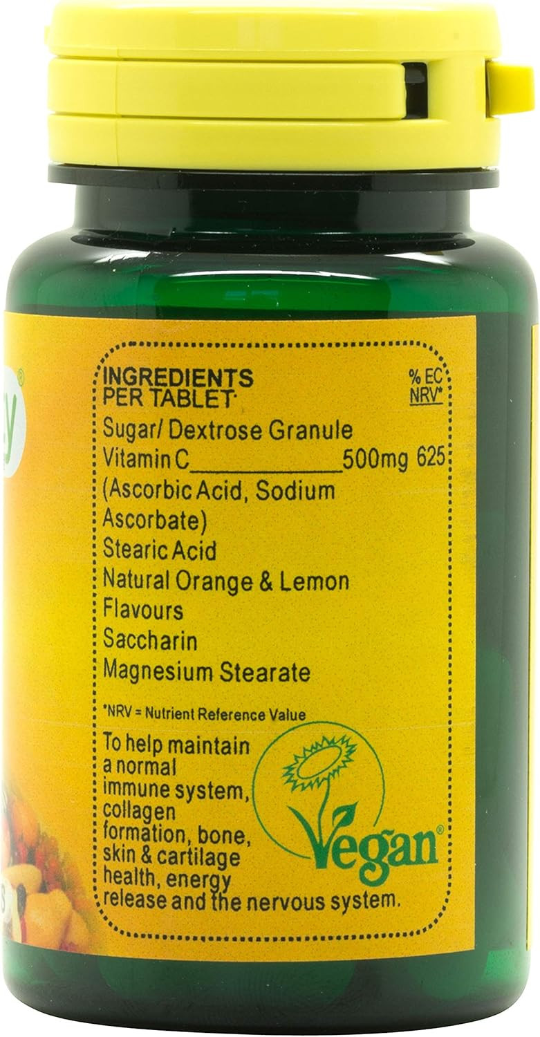 Veganicity Tasty C 500mg : Antioxidant Vitamin C Supplement - 30 Vegan Tablets, in a Planet-Friendly 99% Recycled Pot