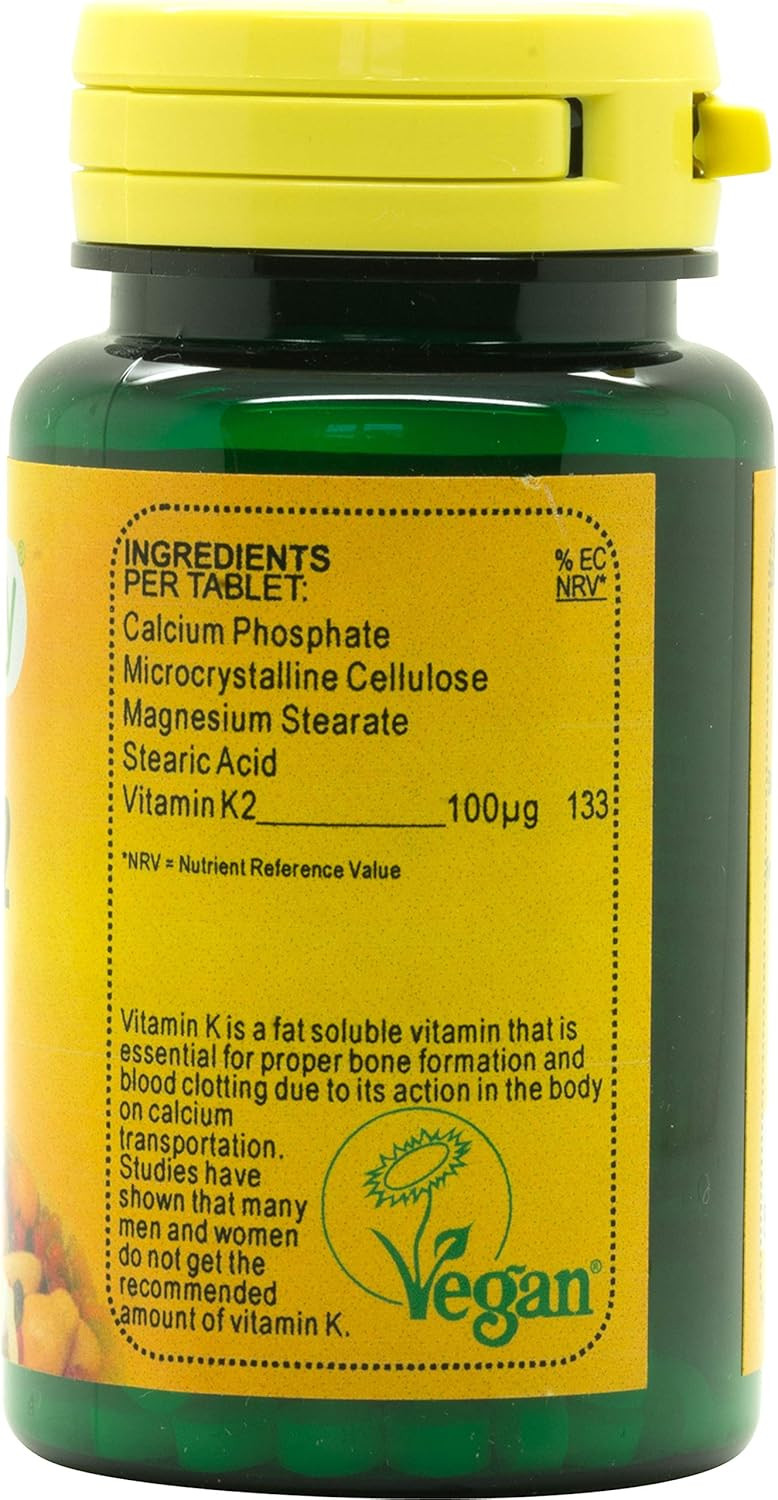 Veganicity Vitamin K2 (MK-7) 100µg : Bone & Circulation Health Supplement : 60 Tablets, in a Planet-Friendly 99% Recycled Pot