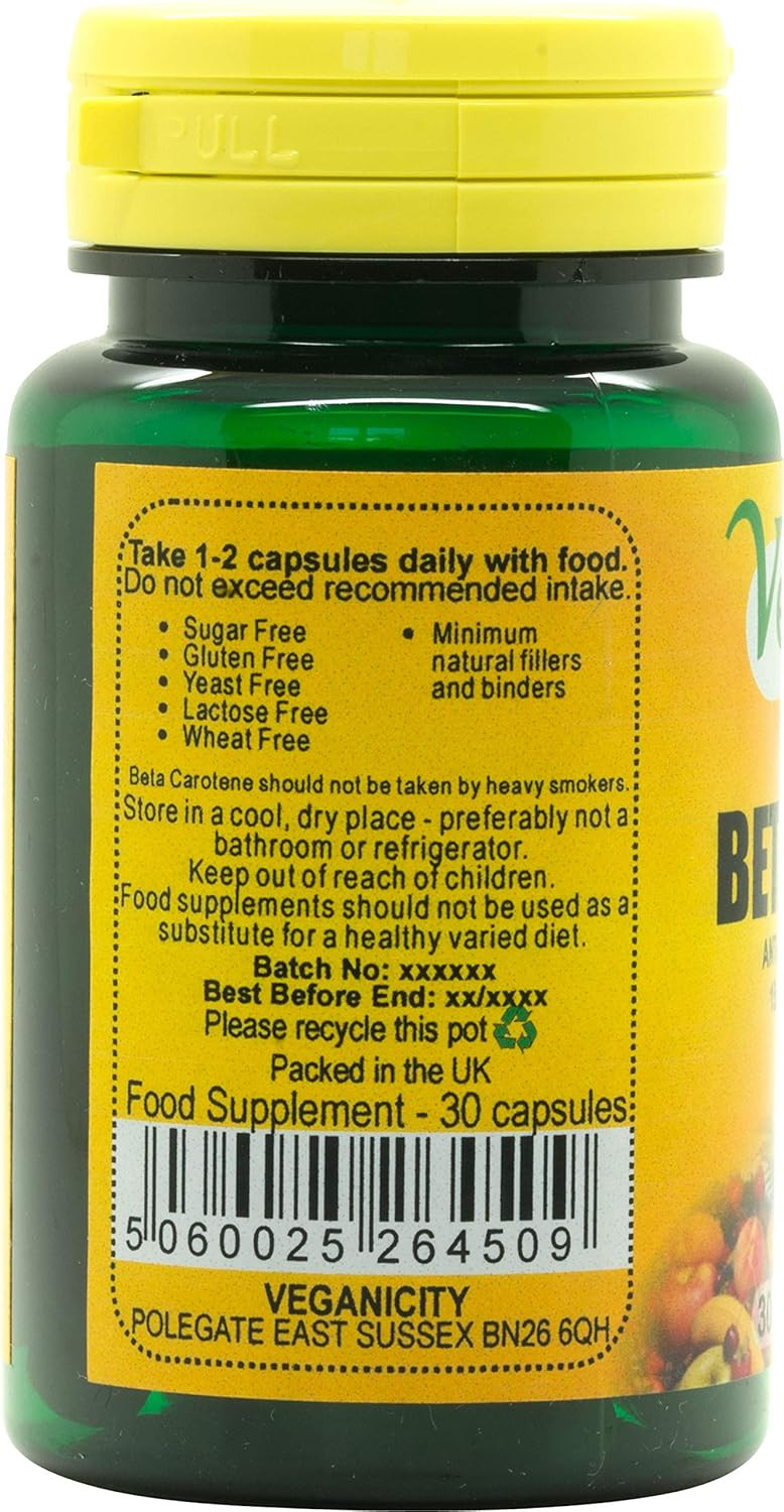 Veganicity Beta Carotene 15mg : Vitamin A Supplement : 30 Capsules