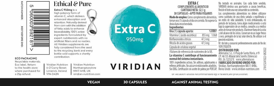 Viridian Viridian Extra C 950Mg (30) Veg. Caps. 600 g