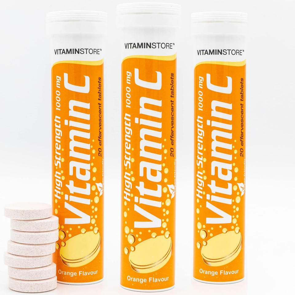 Vitamin Store 60 High Strength Vitamin C (1000mg) Effervescent Tablets - 3 Packs of 20 Vitamin C Dissolvable Tablets - One-a-Day - Soluble Orange Flavoured Vitamin C Fizzy Tablets to Support Immunity Vitamin Store 60 High Strength Vitamin C (1000mg) Effervescent Tablets - 3 Packs of 20 Vitamin C Dissolvable Tablets - One-a-Day - Soluble Orange Flavoured Vitamin C Fizzy Tablets to Support Immunity