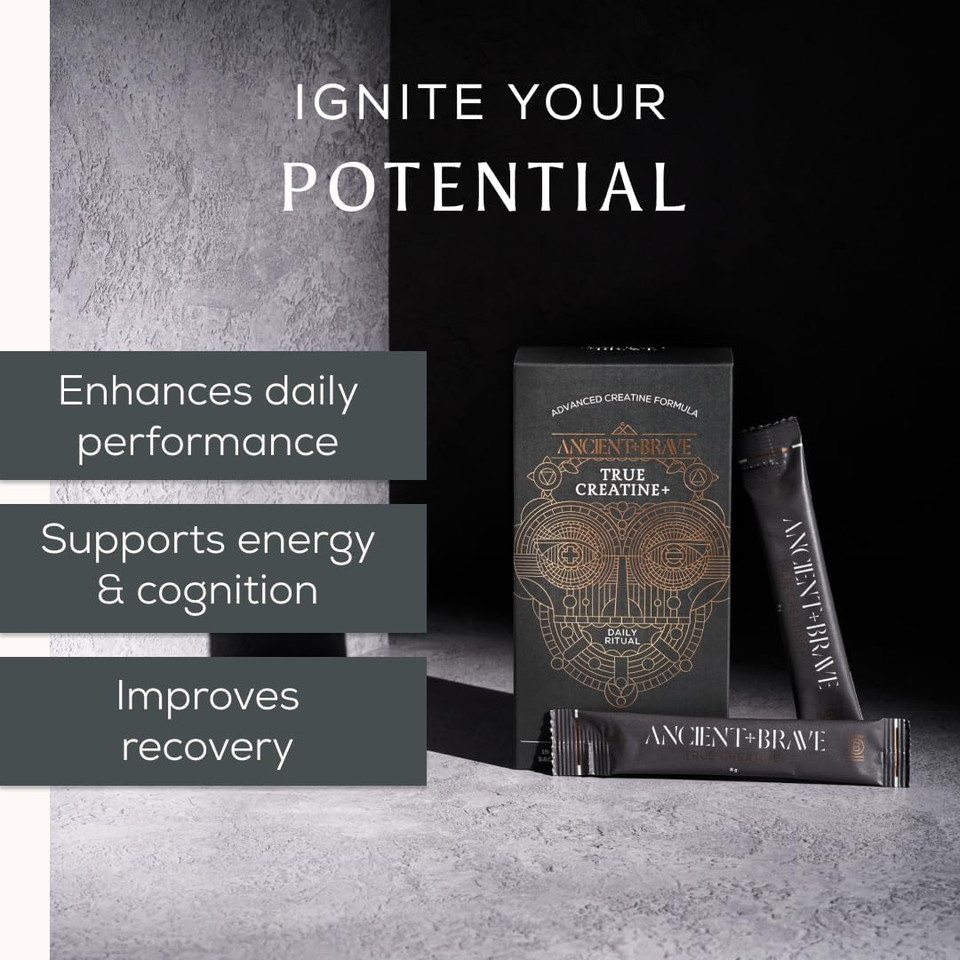 Ancient + Brave - True Creatine+ - 180g - Premium Creatine Monohydrate Powder - 100% Micronized for Women - High Performance, Strength Building - Muscle Recovery, Cognitive Function, Wellness