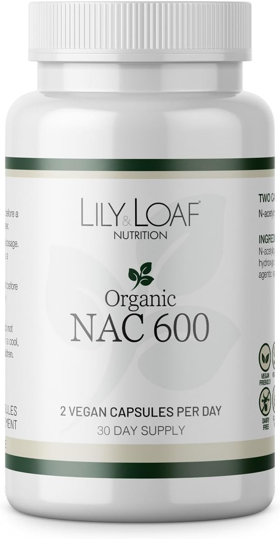 NAC 600mg  30 Day Supply  N-Acetyl Cysteine  Gluten-Free, Organic, Vegan & Vegetarian Friendly  Antioxidant & Immune Support Supplement