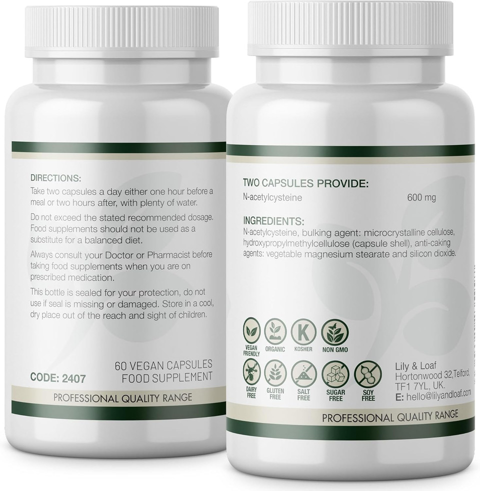 NAC 600mg  30 Day Supply  N-Acetyl Cysteine  Gluten-Free, Organic, Vegan & Vegetarian Friendly  Antioxidant & Immune Support Supplement