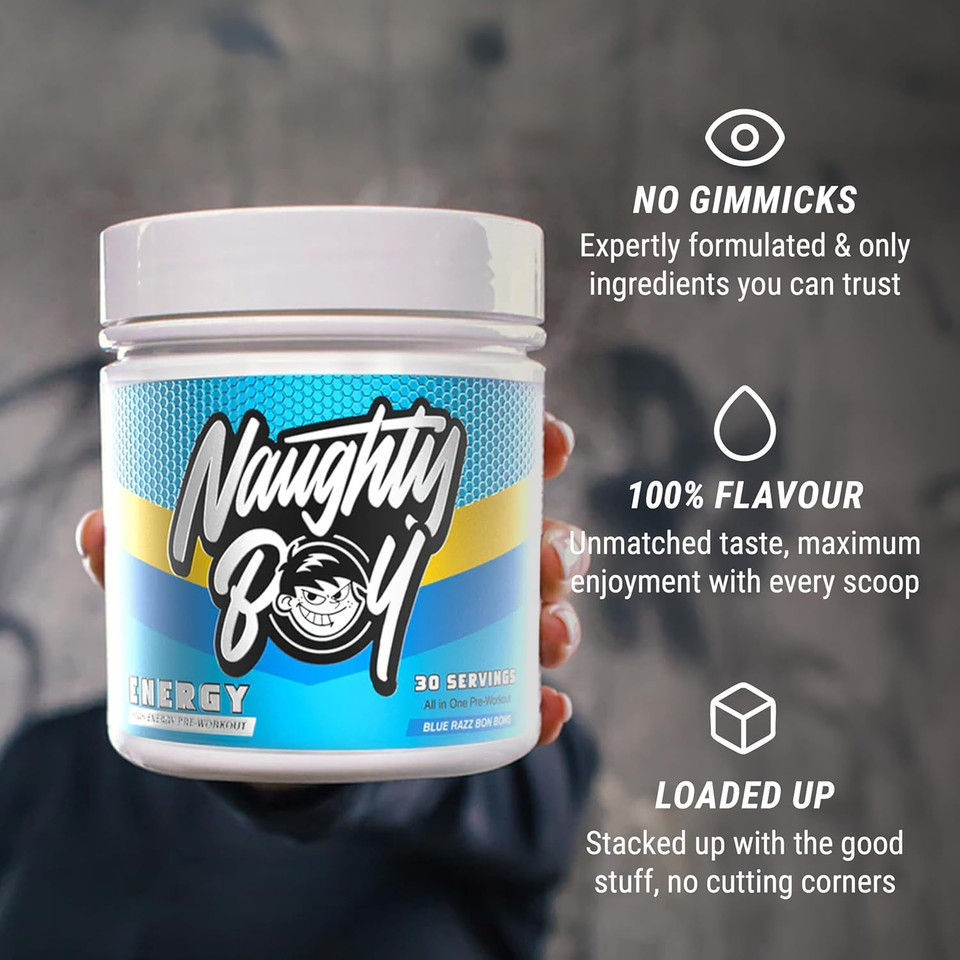 Naughty Boy High Energy Pre Workout Powder with Beta Alanine, Citrulline & Caffeine Supplements for Men & Women Clinically Dosed Energy Drink- 390g/30 Servings (Candy Bubblegum)