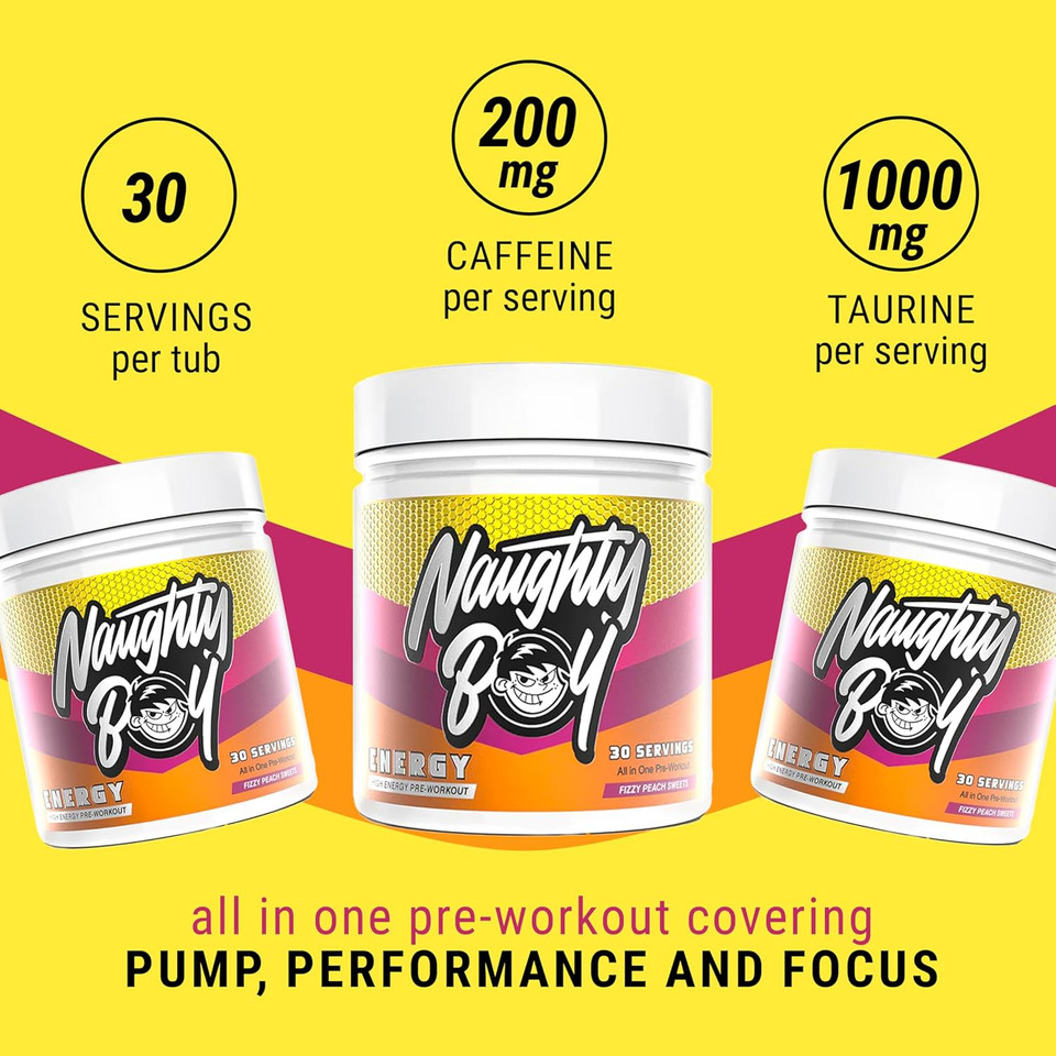 Naughty Boy High Energy Pre Workout Powder with Beta Alanine, Citrulline & Caffeine Supplements for Men & Women Clinically Dosed Energy Drink- 390g/30 Servings (Candy Bubblegum)