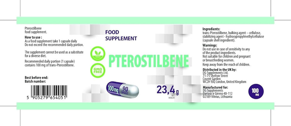Pterostilbene 100mg 90 Vegan Capsules, Certificate of Analysis by AGROLAB Germany, High Strength Supplement, Gluten and GMO Free