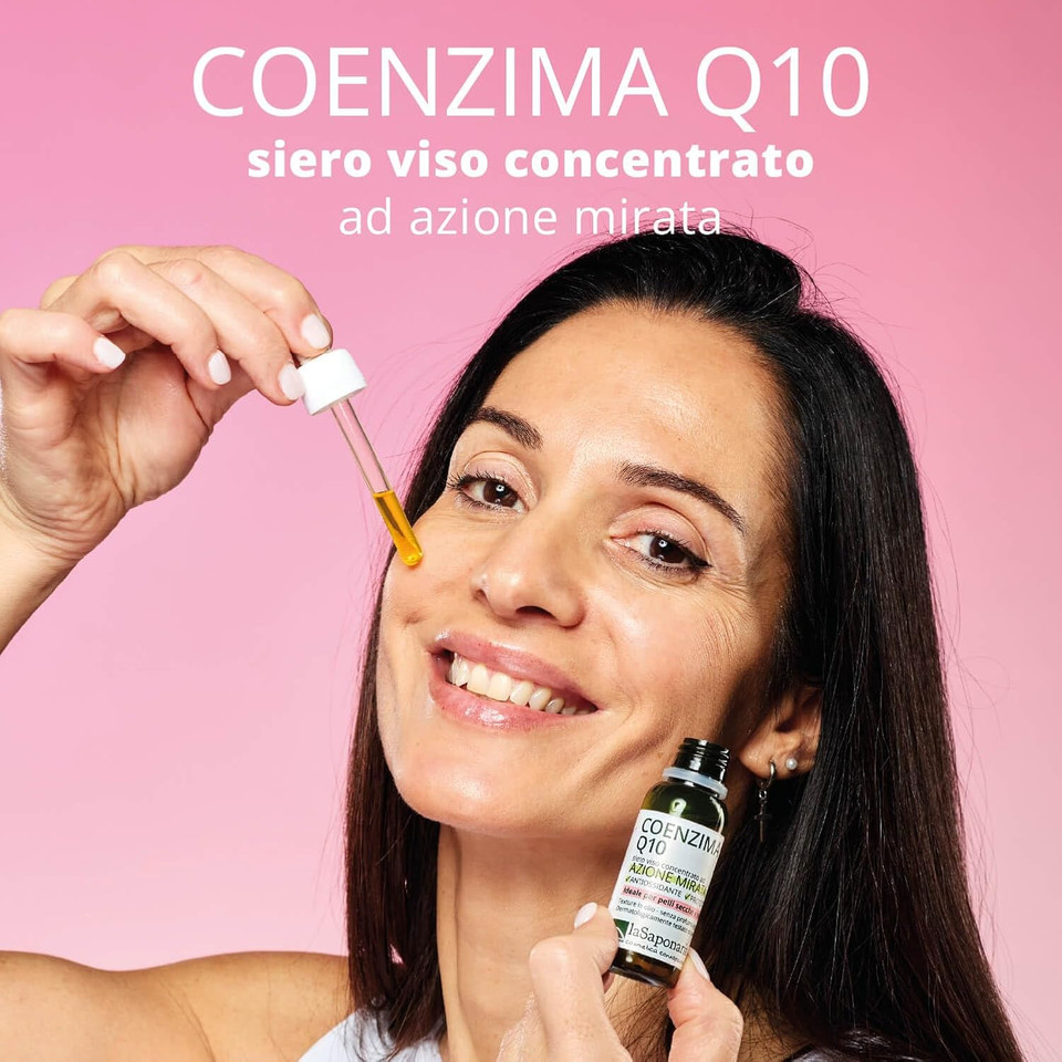 La Saponaria Coenzyme Q10 Serum, Anti-Ageing, Wrinkles & Fine Lines, Antioxidant, Vitamin E, Firming, All Skin Types, Moisturiser, Natural, Vegan, Cruelty-Free, Recycled Packaging, Organic, 30ml