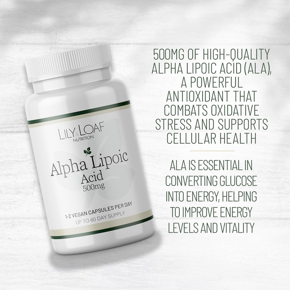 Lily & Loaf Alpha Lipoic Acid 250mg  60 Vegan Capsules  Universal Antioxidant for Cellular Support, Energy & Nerve Health  60 Day Supply  Gluten-Free & Non-GMO