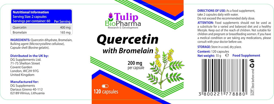 Quercetin Bromelain Complex 120 Capsules, 3rd Party lab Tested, High Strength Supplement