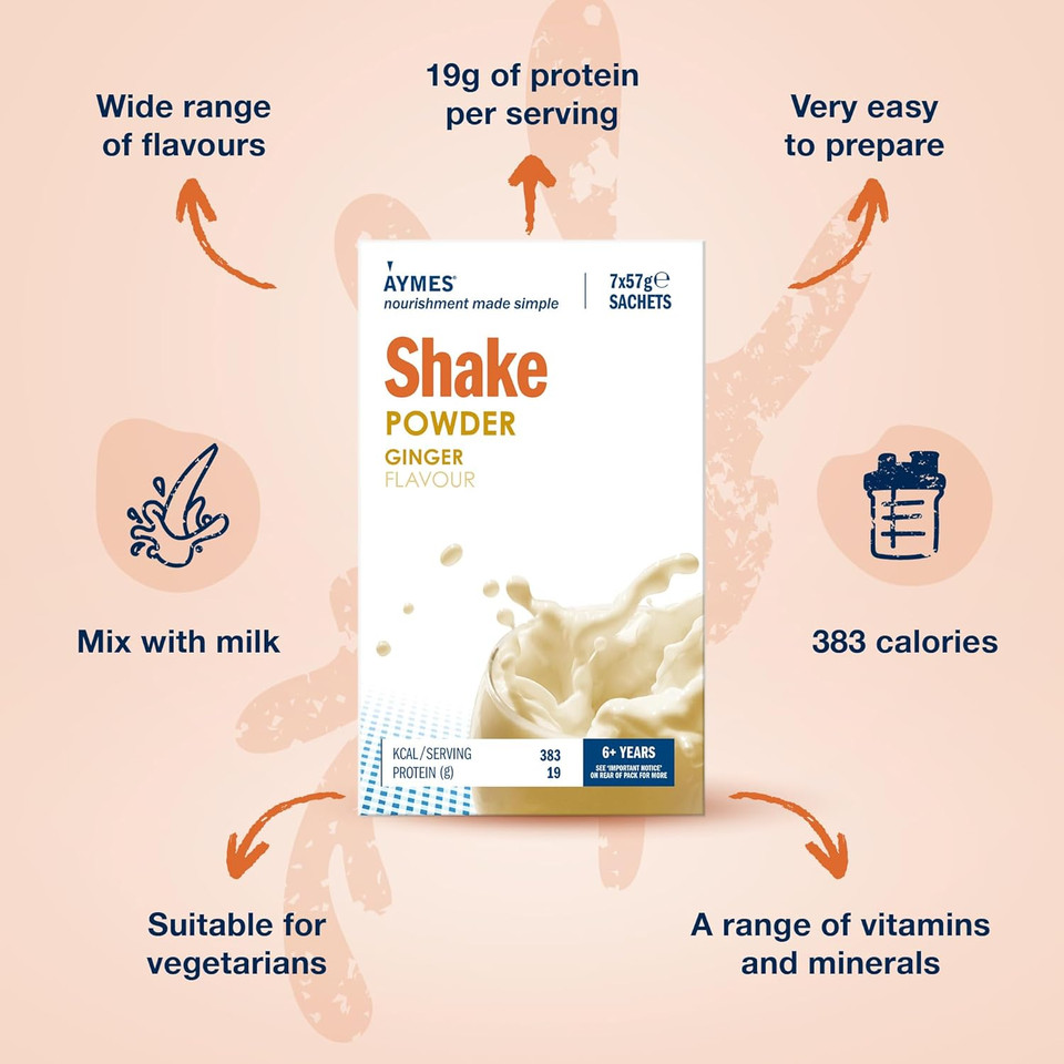 AYMES - High Protein Nutritional Powder Shakes - Ginger - 42 Servings - Milkshake-Style Drink Mix - Gluten Free, Vegetarian, Halal & Kosher Suitable - For Ages 3+ and Adults
