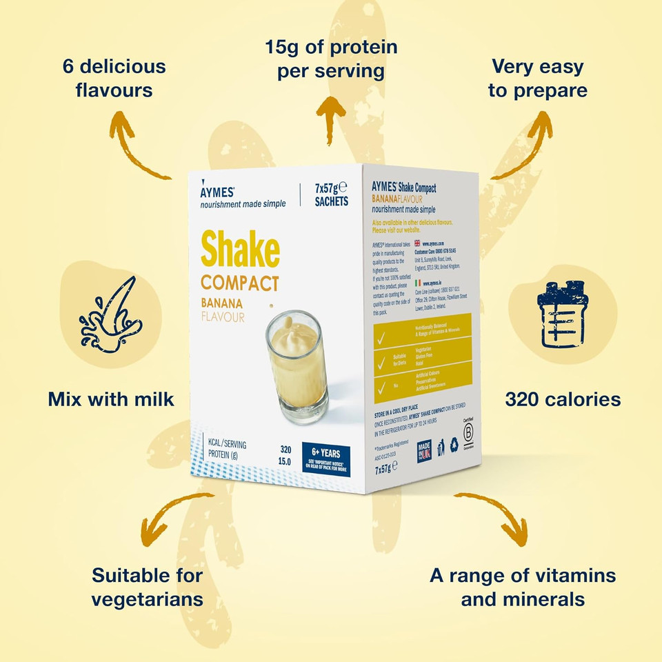 AYMES - Shake Compact - 42 Servings - Low Volume Nutritional Powder - Chocolate - Milkshake-Style Drink Mix - Gluten Free & Vegetarian - Suitable for Adults and Children Aged 3+