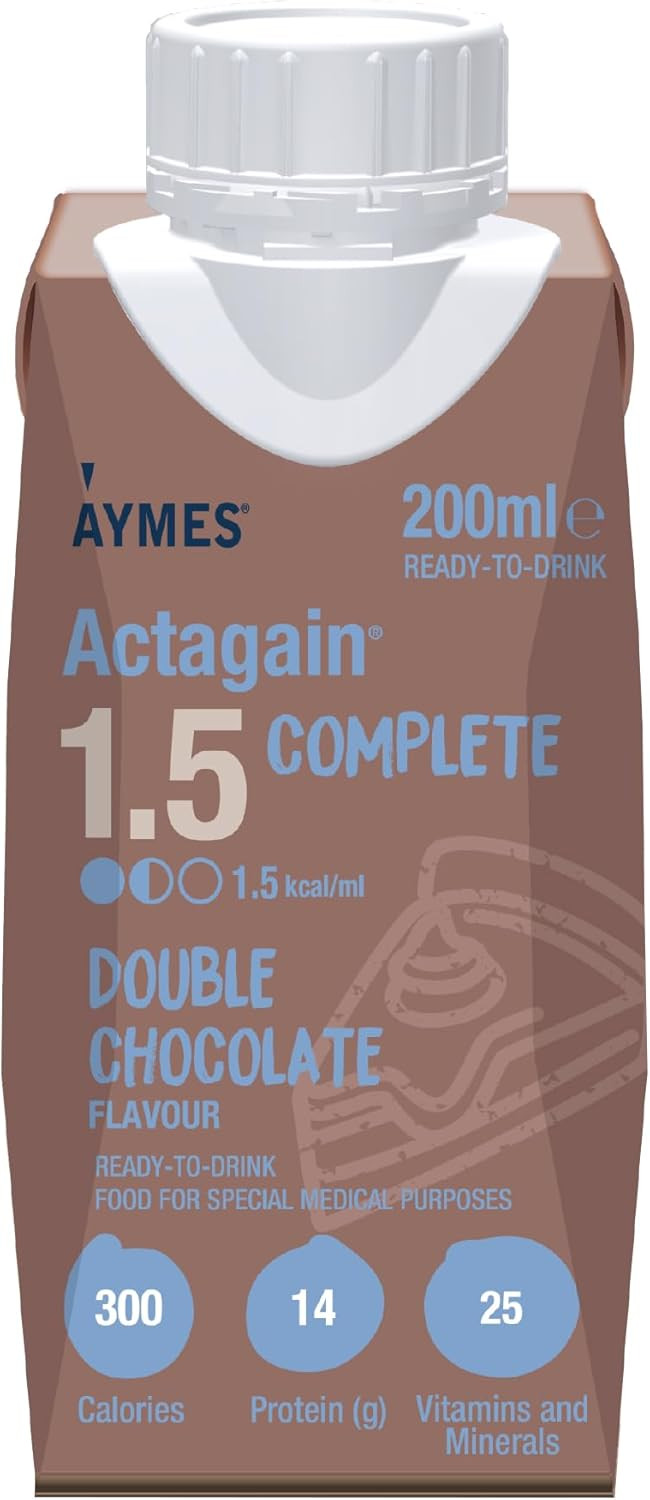 AYMES - Actagain 1.5 Complete - Double Chocolate - 24 x 200ml Ready-to-Drink Bottles - Gluten Free & Vegetarian - Suitable for Adults and Children Aged 3+
