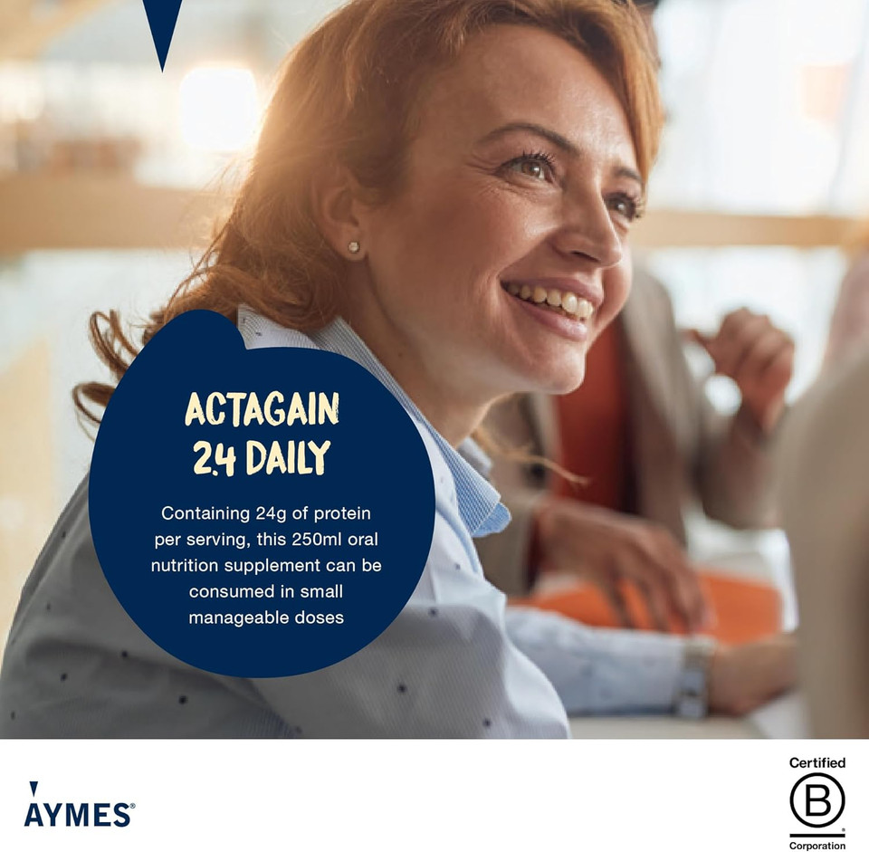 AYMES - Actagain 2.4 Daily - High Energy Nutritional Drink - Banana - 12 x 250ml Bottles - Gluten Free - Suitable for Adults and Children Aged 6+