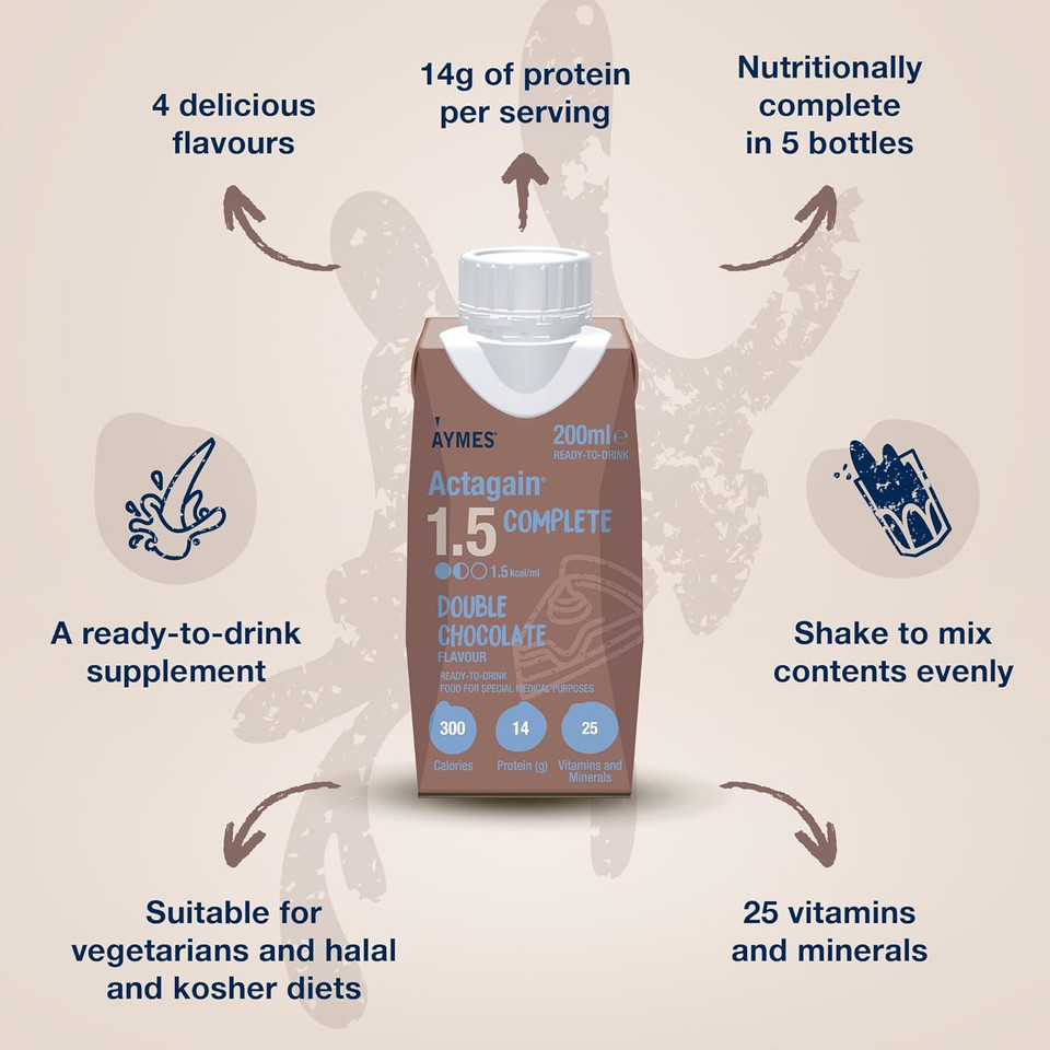 AYMES - Actagain 1.5 Complete - Smooth Vanilla - 24 x 200ml Ready-to-Drink Bottles - Gluten Free & Vegetarian - Suitable for Adults and Children Aged 3+