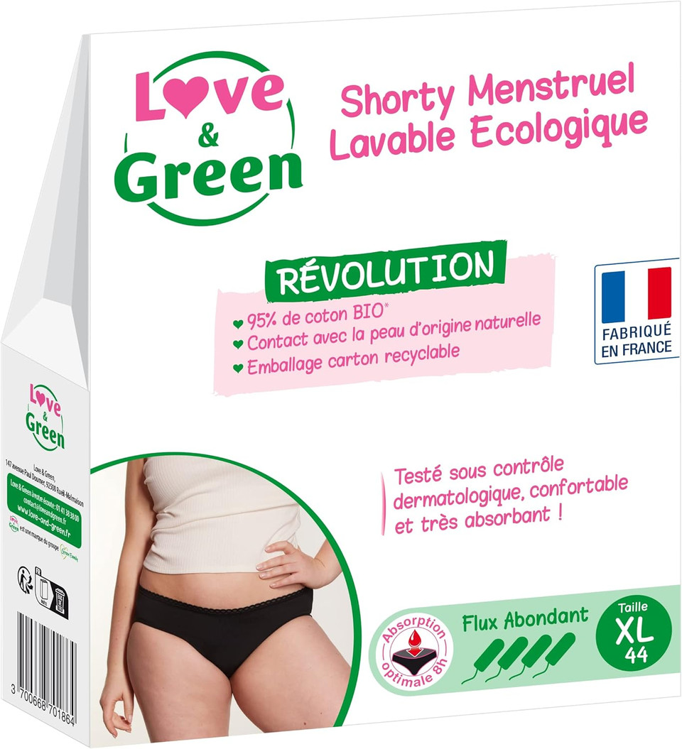 Love & Green LG Ecological Washable Menstrual Shorty Size XL Abundant Flow Black