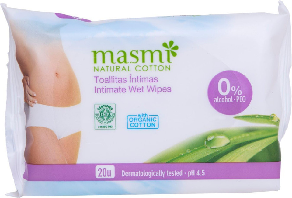 Masmi Natural Organic Cotton Intimate Wipes  Pack of 20