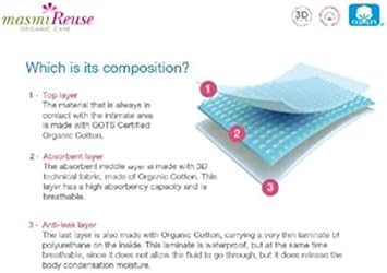 Masmi Washable Reusable Cotton Menstrual Day Pads. Equivalent to 2 tampons, up to 100 Washes. Made with GOTS Certified Organic Cotton (Global Organic Textile Standard), Purple