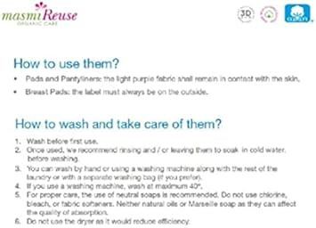 Masmi Washable Reusable Cloth Menstrual Night Pad. Equivalent to 3 tampons, up 100 Washes. Made with GOTS Certified Organic Cotton (Global Textile Standard), Purple