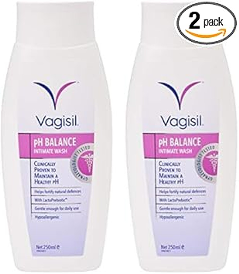 VAGISIL pH Balance Intimate Wash for Women, Daily External Feminine Hygiene with LactoPrebiotic, Helps Fortify Natural Defences, 250 ml (Pack of 2) VAGISIL pH Balance Intimate Wash for Women, Daily External Feminine Hygiene with LactoPrebiotic, Helps Fortify Natural Defences, 250 ml (Pack of 2)