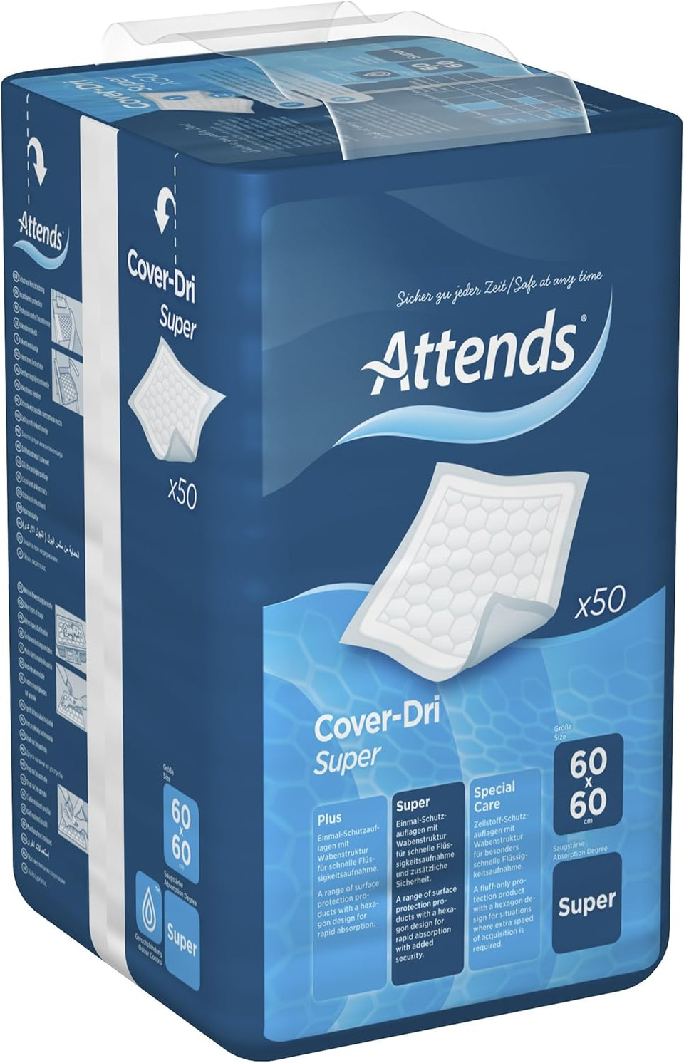 Attends Cover-Dri 60x60 Super, 200 units (4 packs of 50)