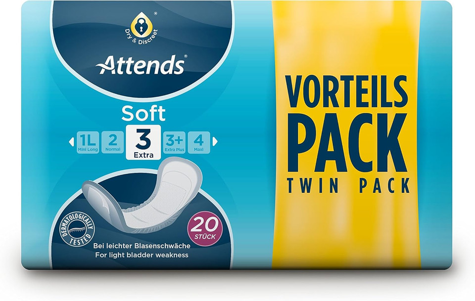 Attends Soft 3 extra Hygiene-Einlagen bei leichter Blasenschwäche, 80 pcs. Insoles
