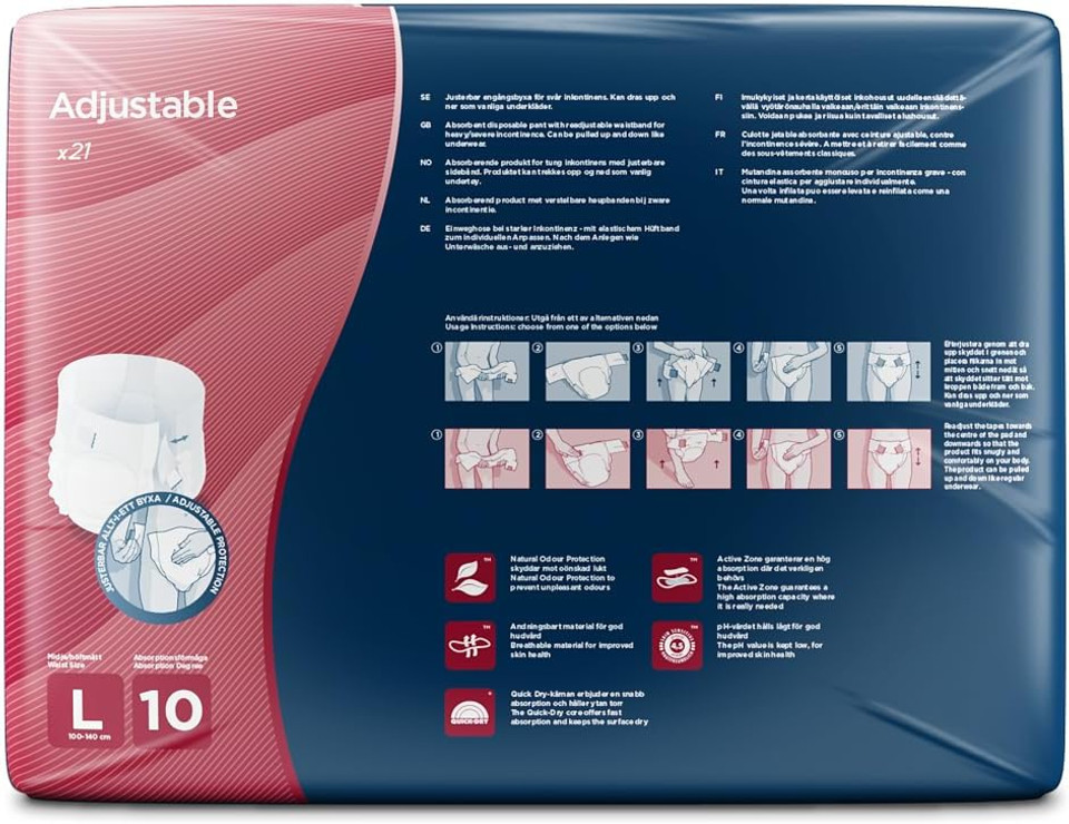 Attends Adjustable 10 Large (3300ml) 21 Pack Incontinence Protection