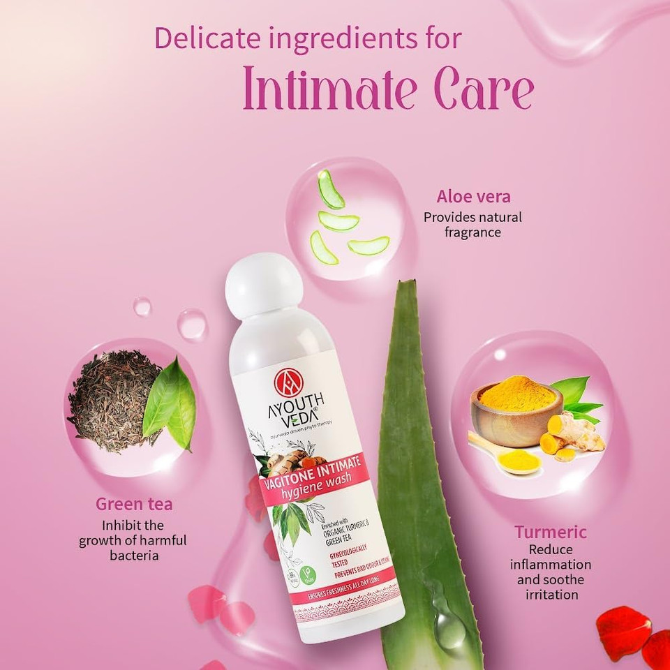 Ayouthveda Vegan Intimate Wash for Women, 180 ml - Anti-Infection Feminine Hygiene, Natural pH Balance
