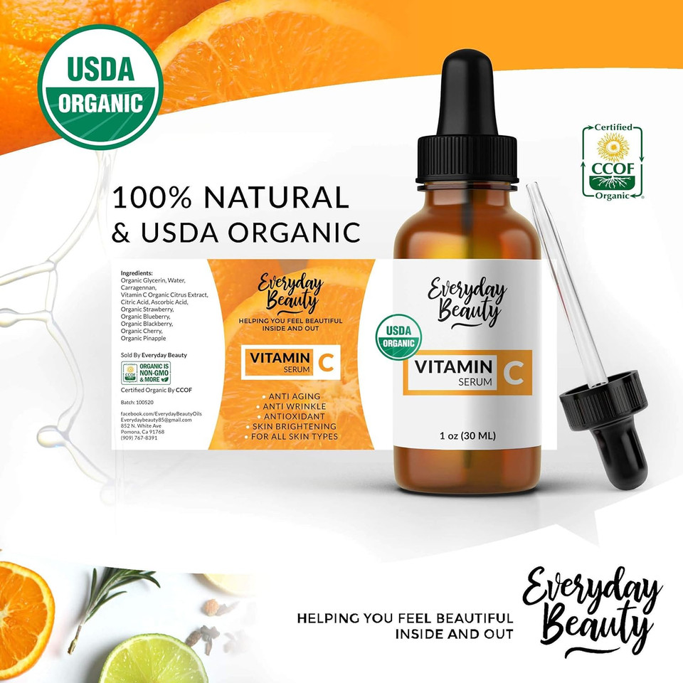 Organic Vitamin C Serum For Face - Usda Certified Facial Serum - Anti Aging For Fine Lines & Wrinkles - Potent Botanical Ingredients & Non Gmo - 1Oz Glass Amber Bottle & Dropper1 Fl Oz (Pack Of 1)