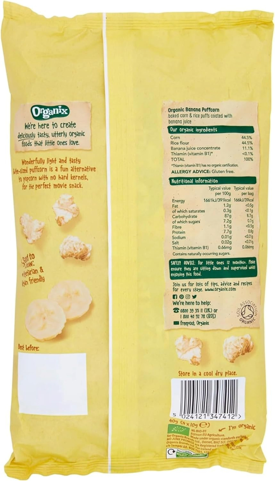 Organix Banana Puffcorn Organic Finger Food Toddler Snack 12+ Months Multipack, 4 x 10 g Bags Per Pack (3 Packs Total) Organix Banana Puffcorn Organic Finger Food Toddler Snack 12+ Months Multipack, 4 x 10 g Bags Per Pack (3 Packs Total)