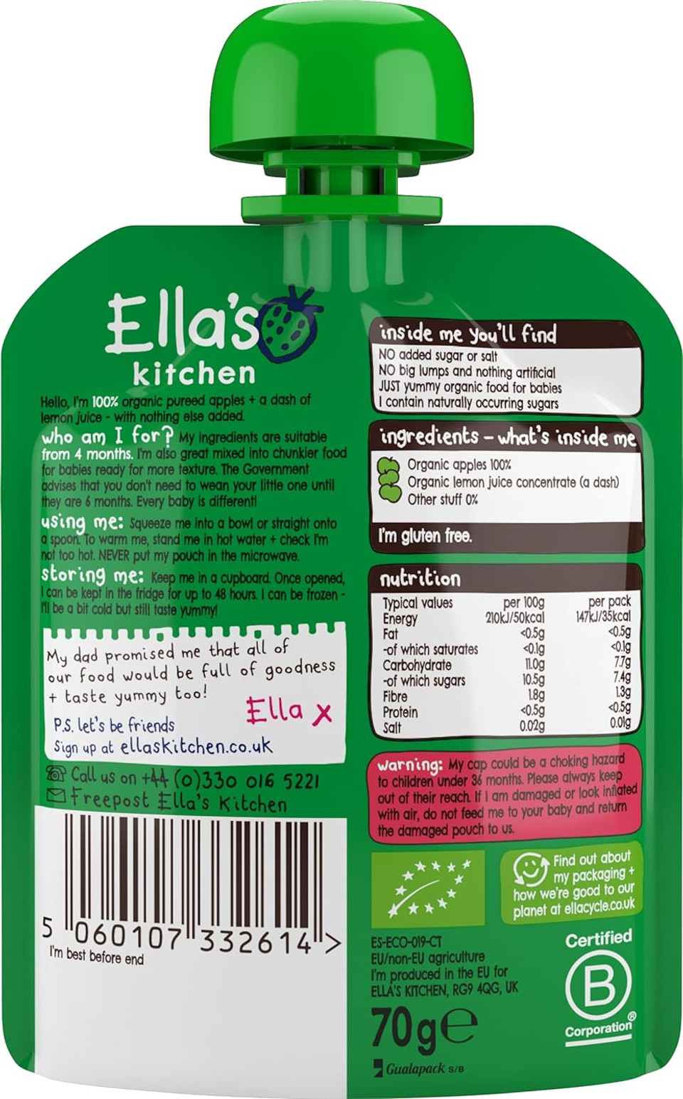Ella's Kitchen Stage 1 From 4 Months First Taste - Apples 70 g (Pack of 7)