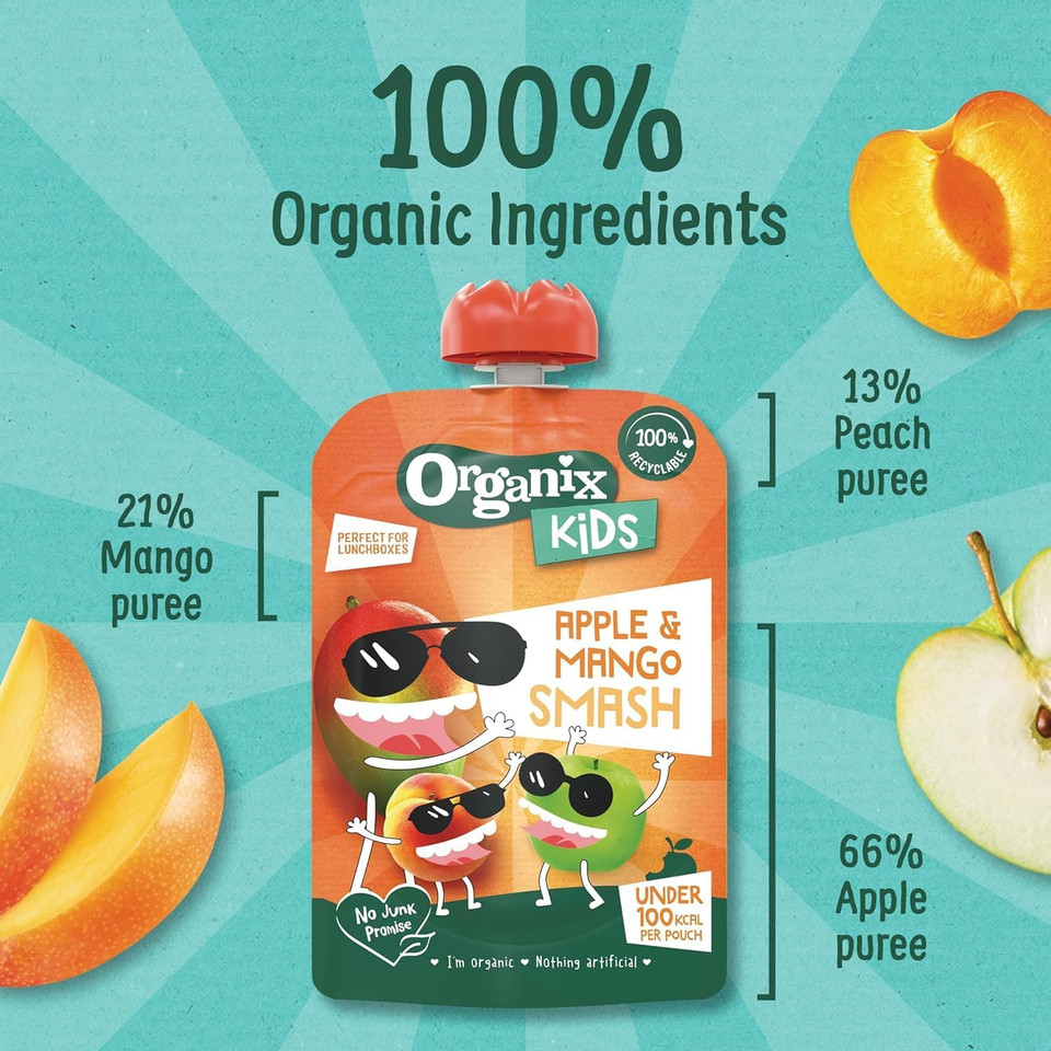 Organix Kids Red Berries & Apple Organic Smash Pouch 3+ Years 100 g (Pack of 6)
