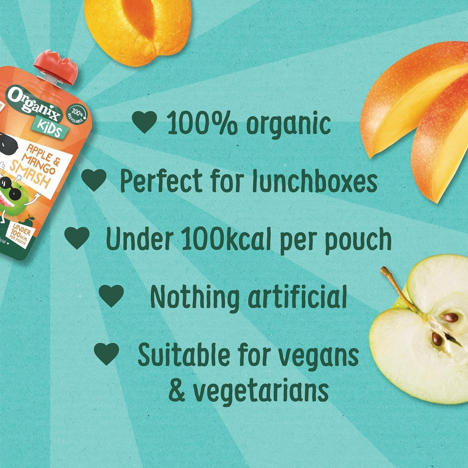 Organix Kids Mango & Apple Organic Smash Pouch 3+ Years 100 g (Pack of 6)