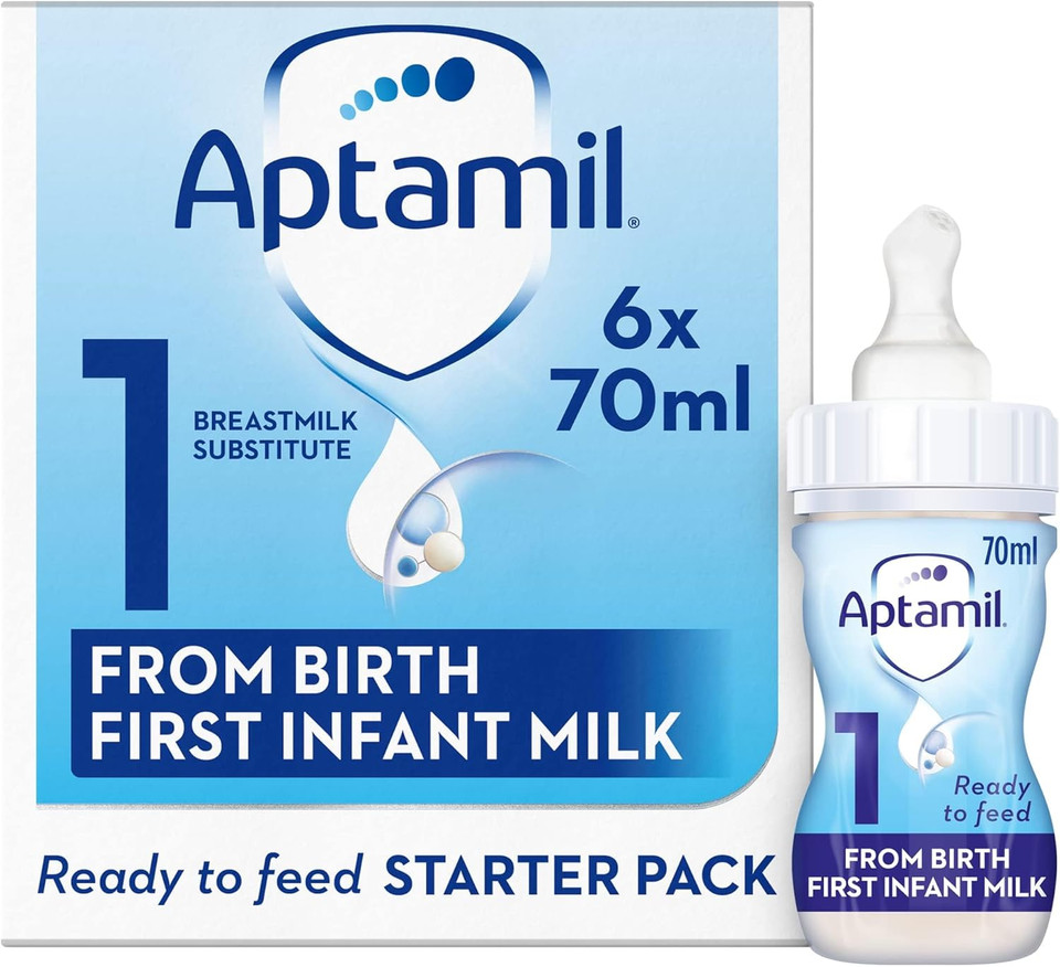 Aptamil 1 First Baby Milk Formula Starter Pack Ready to Use Liquid, from Birth, 6x70 ml