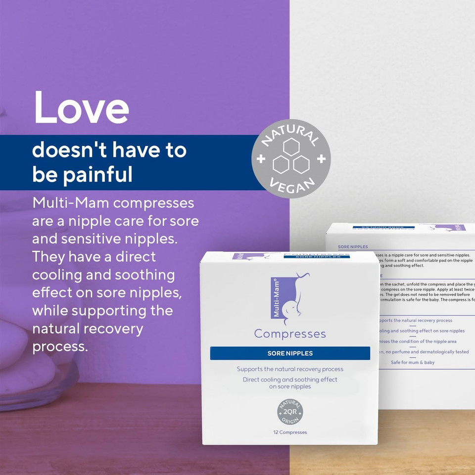 Multi-Mam Compresses for Breastfeeding Mothers  Intensive Care and Treatment of Sore and Irritated Nipples - Instant Cooling and Soothing Gel Pad - Essential Aid for Breast-Feeding Mums - Pack of 12