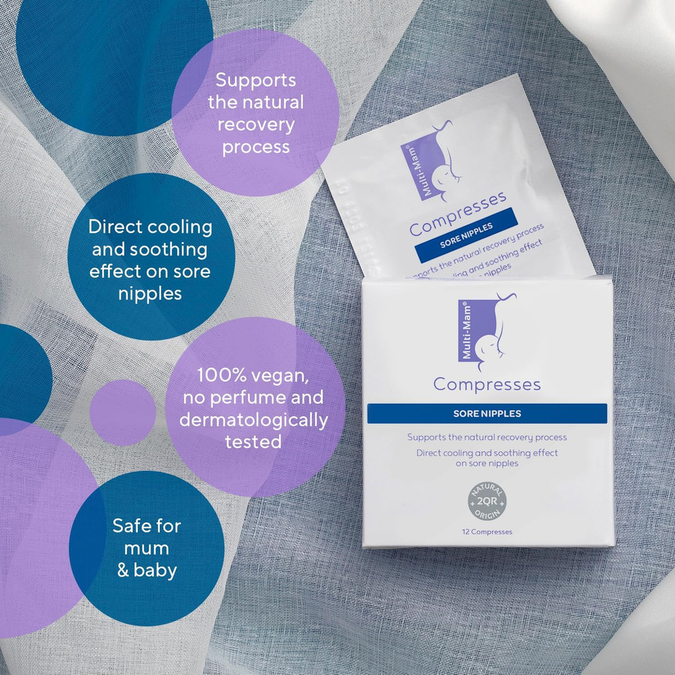 Multi-Mam Compresses for Breastfeeding Mothers  Intensive Care and Treatment of Sore and Irritated Nipples - Instant Cooling and Soothing Gel Pad - Essential Aid for Breast-Feeding Mums - Pack of 12
