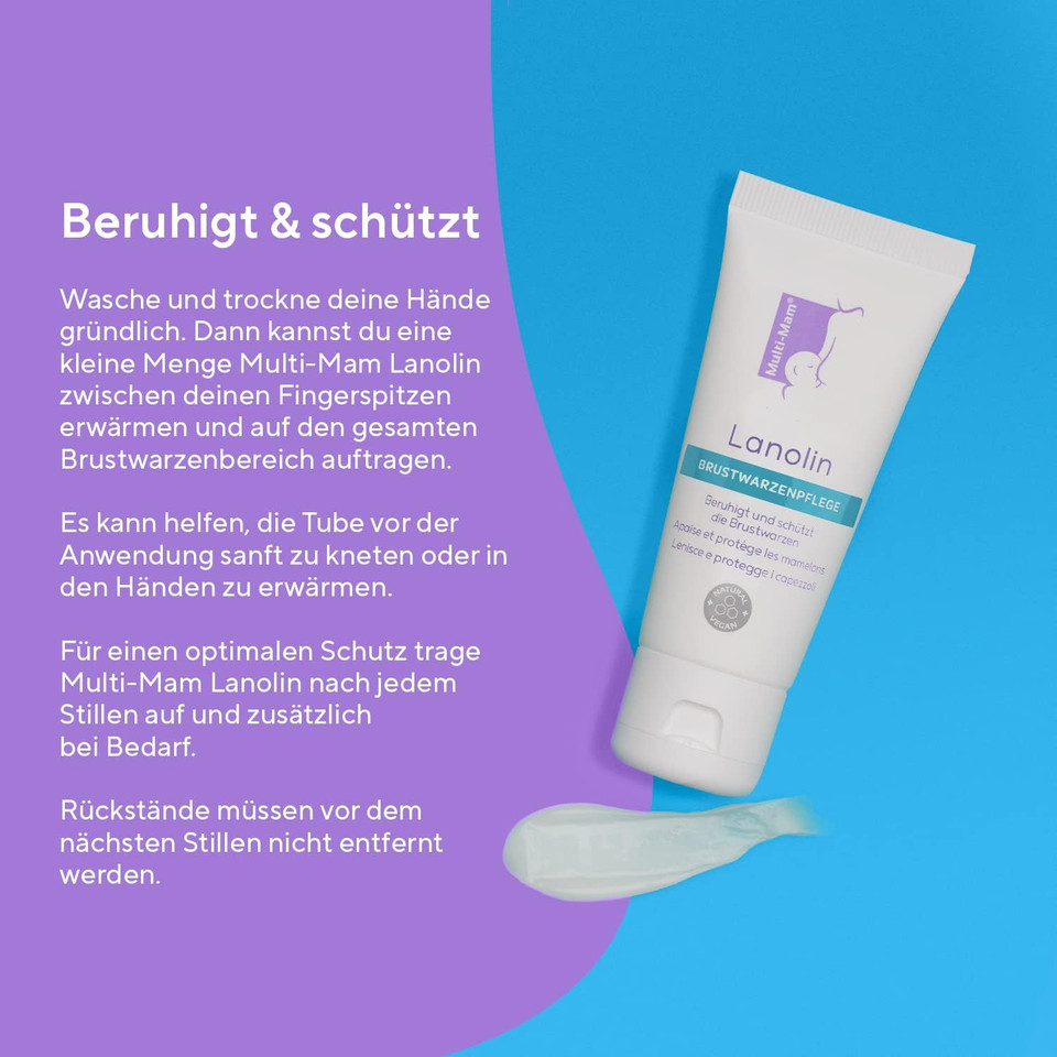 Multi-Mam Lanolin Nipple Cream 30ml For Breast Feeding Mothers - Moisturising Fast Relief for Sore, Cracked or Dry Nipples - 100% Safe for Babies - Hypoallergenic with No Fragrances