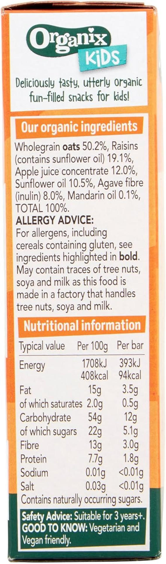 Organix KIDS Luscious Lemon & Lime Oaty Bars 3+ Years, 6 x 23 g Bars Per Box (6 Boxes Total)