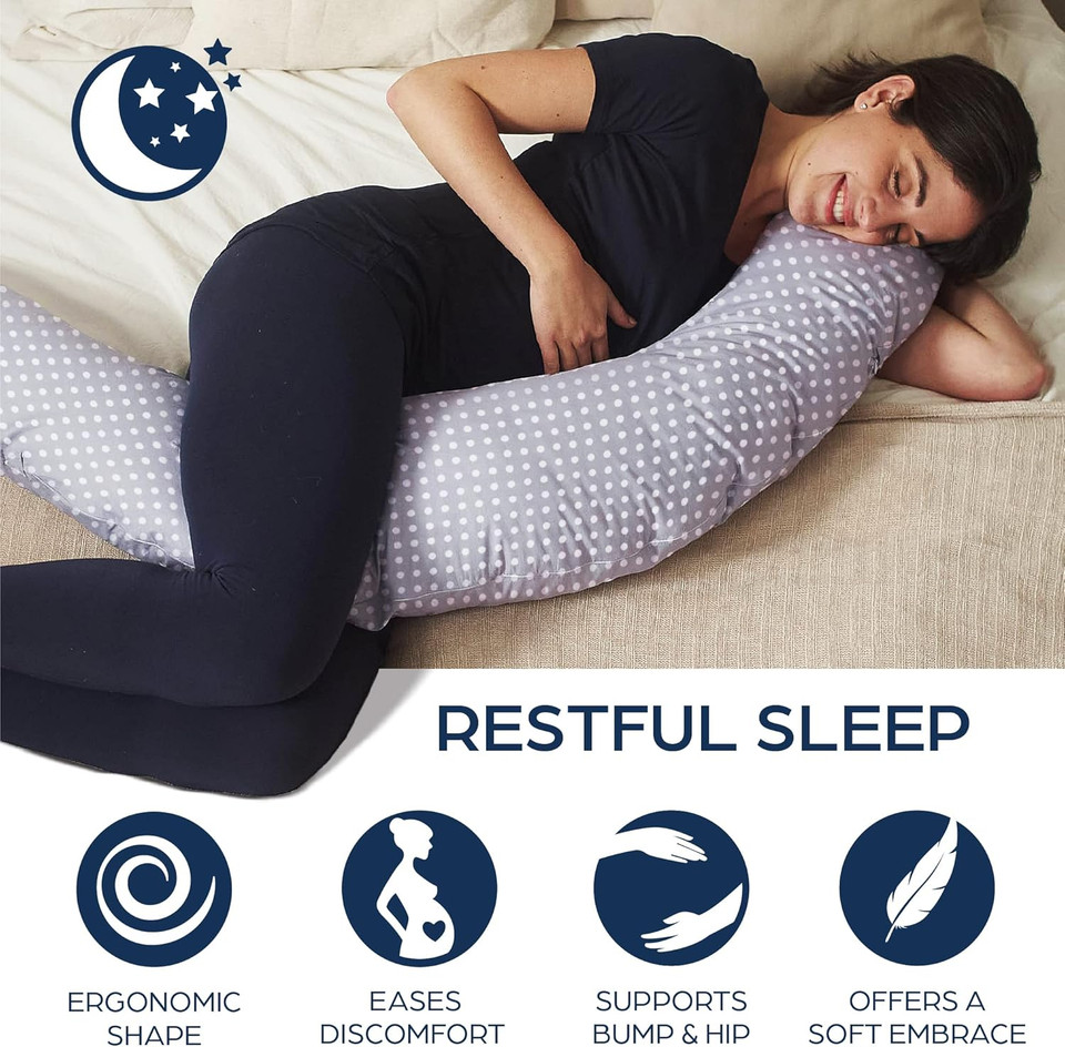 Niimo XXL Pregnancy Pillow & Nursing Pillow - 2-in-1 Design with a 100% Cotton Cover, Machine-Washable, White Hearts (200 x 70 cm)