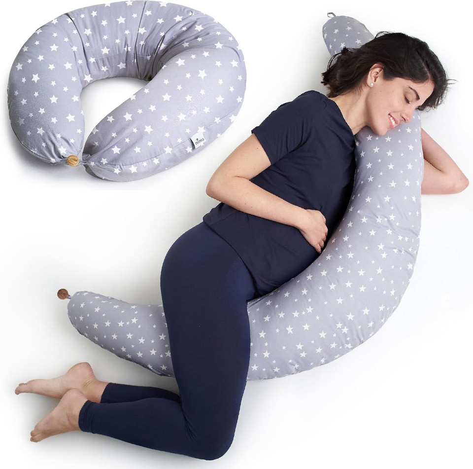 Niimo XXL+ Pregnancy Pillow & Nursing Pillow - PLUS Pregnancy Sleeping Wedge, 100% Cotton Cover, 100% Machine-Washable, White Dots (200 x 70 cm)