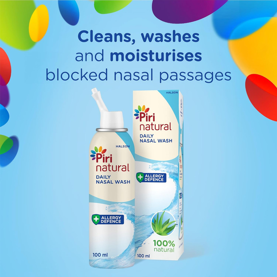 PiriNatural Nasal Spray, Allergy Defence, Allergens Hayfever & Dust wash, 100ml Packaging may vary