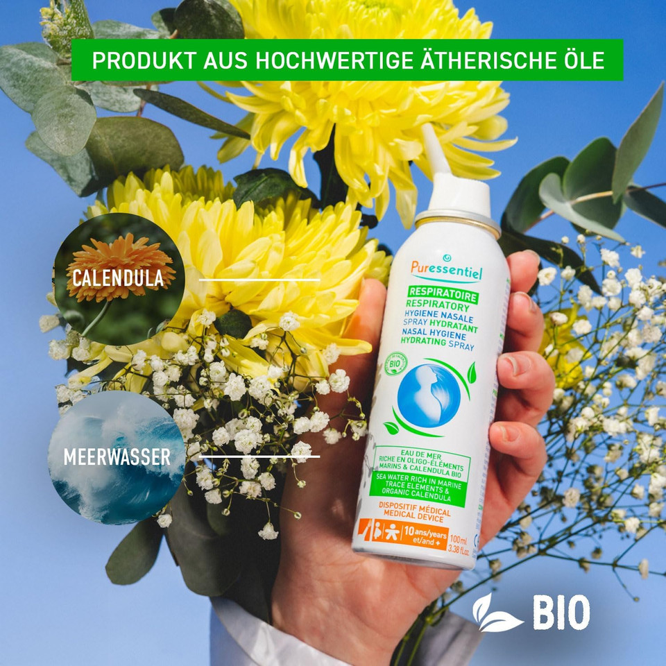 Puressentiel Respiratory Nasal Hygiene Hydrating Spray - Cleanses The Nasal Cavities - Isotonic Solution - Ideal for Dry, Sensitive and Irritated noses - Sea Water & Organic Calendula - 100% Natural Puressentiel Respiratory Nasal Hygiene Hydrating Spray - Cleanses The Nasal Cavities - Isotonic Solution - Ideal for Dry, Sensitive and Irritated noses - Sea Water & Organic Calendula - 100% Natural