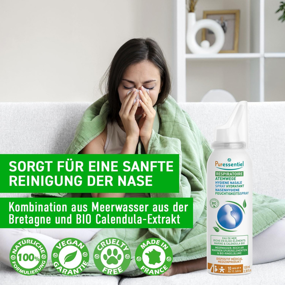Puressentiel Respiratory Nasal Hygiene Hydrating Spray - Cleanses The Nasal Cavities - Isotonic Solution - Ideal for Dry, Sensitive and Irritated noses - Sea Water & Organic Calendula - 100% Natural Puressentiel Respiratory Nasal Hygiene Hydrating Spray - Cleanses The Nasal Cavities - Isotonic Solution - Ideal for Dry, Sensitive and Irritated noses - Sea Water & Organic Calendula - 100% Natural
