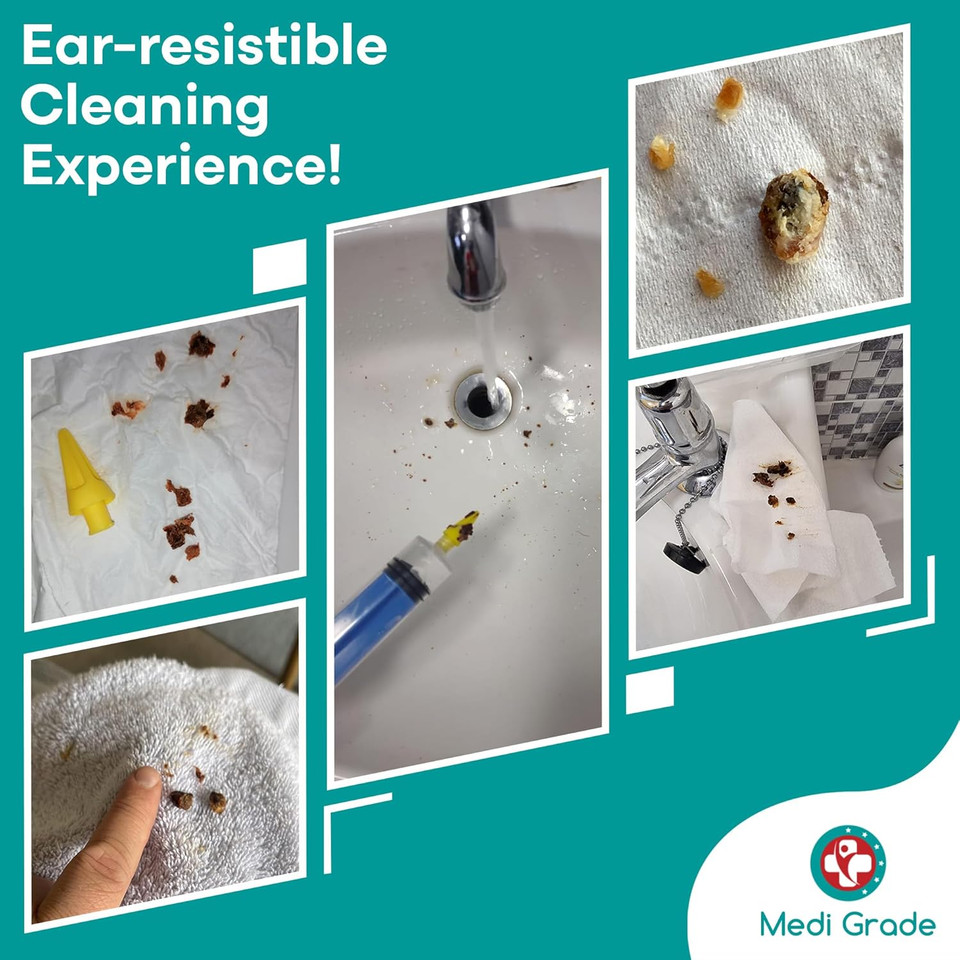 Medi Grade Large Ear Wax Removal Ear Syringe Kit with 3X Quad-Stream Tips, 60ml - Natural Ear Cleaner Ear Wax Remover for Improved Aural Hygiene - Ear Wax Removal Kit Earwax Remover Tool