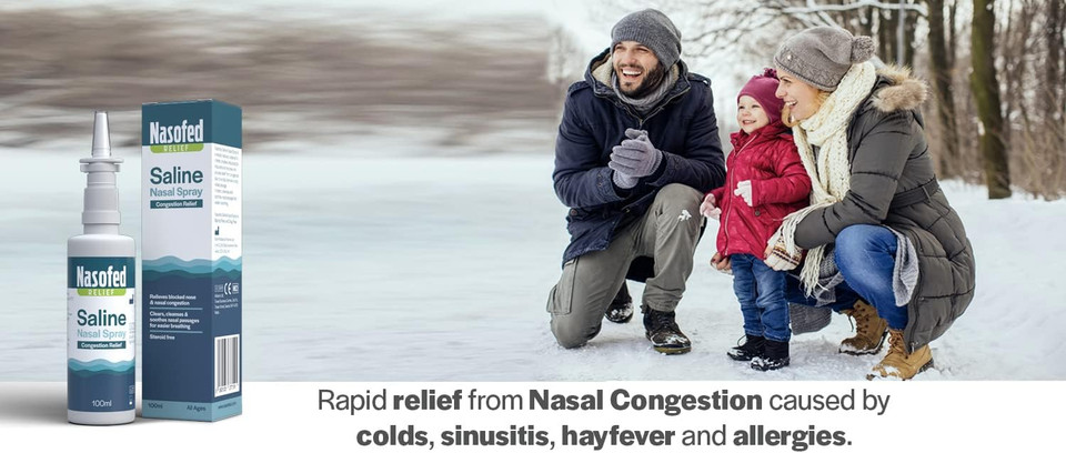 Nasofed Saline Nasal Spray. Isotonic Saline Solution. Effective and Gentle Relief from Nasal Congestion Caused by colds, sinusitis, hayfever and Allergies. 1 x 100 ml (Pack of 2)